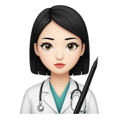 Medical student, black hair, black eyes, false eyelashes, makeup, eyeliner, Asian sticker