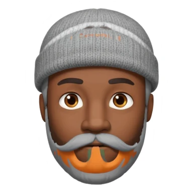 A dark-skinned man with a gray beanie, brown eyes, and a gray mustache and beard, wearing a calm expression. sticker