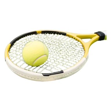 A tennis racket and ball positioned on a grass court, with the net and lines clearly visible in the background. The scene emphasizes the classic elements of the sport, capturing the energy and precision of a tennis match. sticker