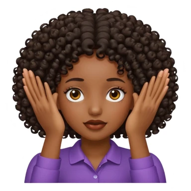 A black girl with curly hair put two hands in front of her face sticker