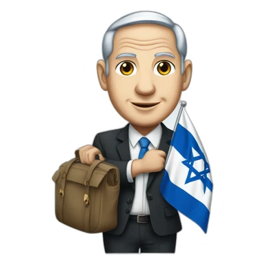 Benjamin Netanyahu carrying an Israeli flag sticker