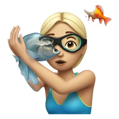 diving girl kisses a fish sticker