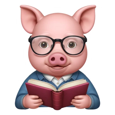 pig reading book sticker
