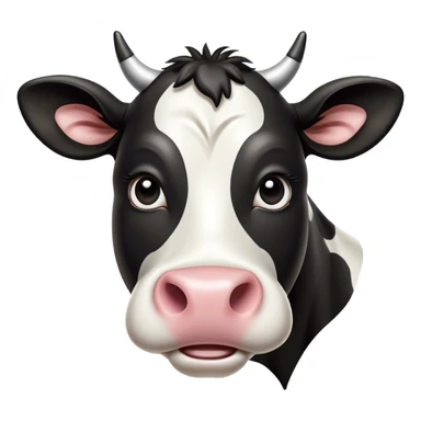 Cinematic Comical Black and White Cow Portrait Emoji, Head tilted dramatically with an exaggeratedly amused expression, featuring a striking, glossy coat of bold black and white, wide, expressive brown eyes filled with playful disbelief, Simplified yet hilariously expressive features, highly detailed, glowing with a slightly sassy glow, high shine, dramatic yet playful, stylized with an air of cheeky mischief, bright and endearing, soft glowing outline, capturing the essence of a spirited and over-the-top cow, so meme-worthy it feels like it could moo its way into internet fame instantly! sticker