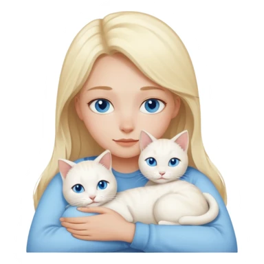 Blonde girl snuggling with white cat with blue eyes sticker