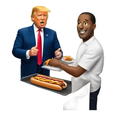 Trump serving hot dogs to Harris sticker