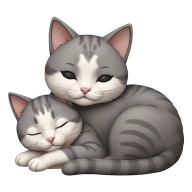 dark grey and white small cat with his eyes closed leaning his head on his paw while leaning on his elbow lying down sticker