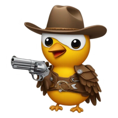 bird with a cowboy hat and a gun sticker