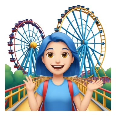person excitedly going to an amusement park, with a roller coaster or ferris wheel in the background sticker