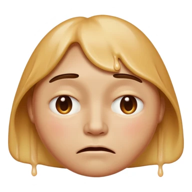 Apple-style emoji person inspired by the Apple melting face emoji (🫠), with a slightly drooping lower face due to heat, solid soft texture, annoyed and exhausted expression, raised eyebrow, unimpressed half-closed eyes, subtle sweat drops, consistent skin color, no dripping or glossy liquid effec. sticker