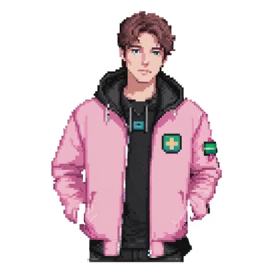 Garett Garrison from Minecraft movie wearing a pink jacket sticker