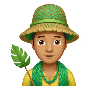 Hawaiian man with colorful cloth and leaf hat green and fishing net sticker