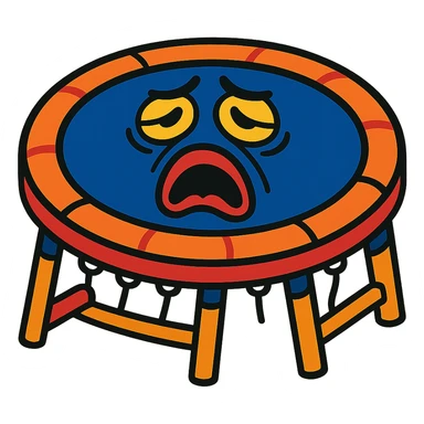 a trampoline featuring a dramatic moaning face, fun and whimsical, vibrant toon style sticker