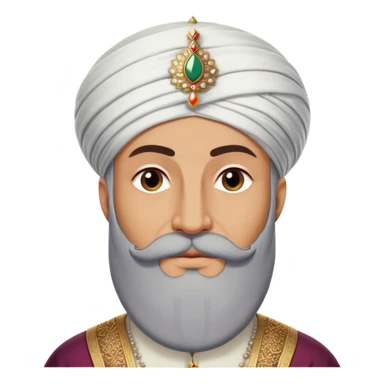​Cinematic Realistic Portrait of Suleiman the Magnificent, depicted as a regal Ottoman sultan adorned with a large, white, round, tall turban and a majestic grey beard, his commanding gaze bathed in warm, historic lighting that exudes timeless authority and grandeur, sticker
