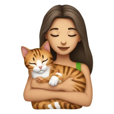 LIGHT skin brunette girl sleeping with bengal cat sticker