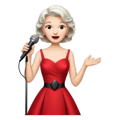 Older woman – elegant gown, 50s, diva, red dress, singing into mic sticker