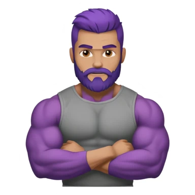 strong muscular man with big bicepts with half dark brown and half purple hair with beard sticker