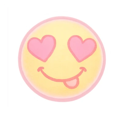 cute emoji, heart eyes, playful grin, pastel pink and yellow sticker