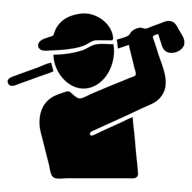 male golfer, upper body, with a golf cap, solid black icon style sticker