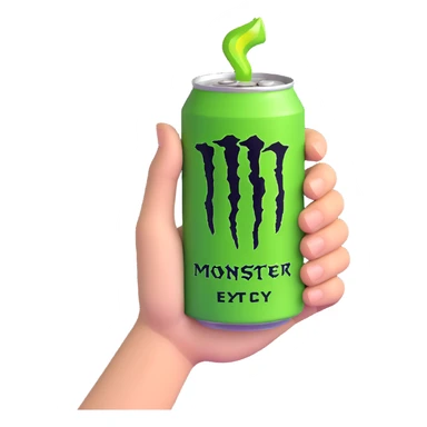 a hand holding a Monster energy drink can, 3D emoji style sticker
