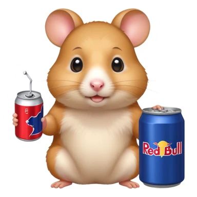Funny hamster wide eyed with a can of redbull sticker