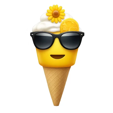 a yellow head with a flower on its head and sunglasses; holding an ice cream sticker