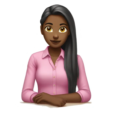 young black female student with straight  long hair studying pink collar shirt sticker