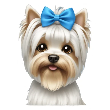 White yorkie with blue bow  sticker
