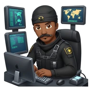 african-american mustache mercenary black ninja hacker terminal command center sticker