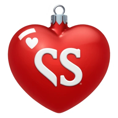 red Christmas heart-shaped ball with white "S" logo sticker