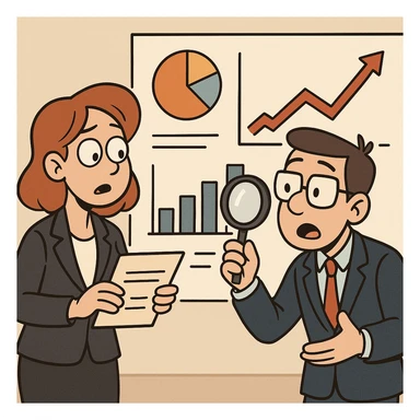business research illustration with people analyzing charts sticker
