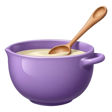 a lilac ceramic mixing bowl with a wooden spoon stirring sticker