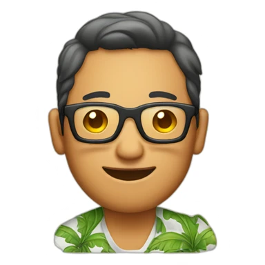 person wearing glasses alohashirt is holding beer sticker