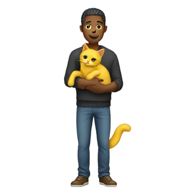 man holding a yellow cat sticker