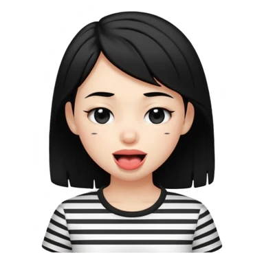 Black-haired girl, short to the neck, wearing white shirt with black stripes, With his head sideways, winking one eye, and sticking out his tongue  sticker