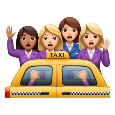 Group of women yelling angrily at a taxi cab sticker