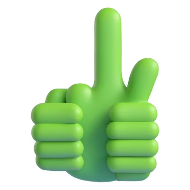 A 3D thumbs up emoji, Microsoft Fluent style, green color sticker