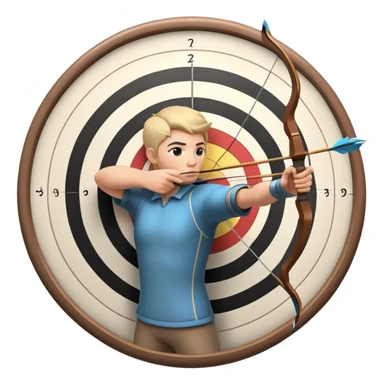 An archer drawing a bow and aiming an arrow at a target, with perfect focus and precision. The target is visible in the background, featuring concentric rings. The scene captures the concentration and skill involved in archery, emphasizing the elegance and accuracy of the sport. sticker