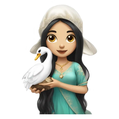 Asian Pakistani girl fairy holding mushroom with swan necklace long black hair and beautiful big eyed sticker