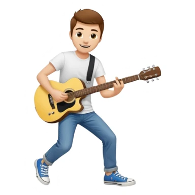 yellow skin Guy with brown hair, white tee, blue jeans and black converse playing a guitar sticker