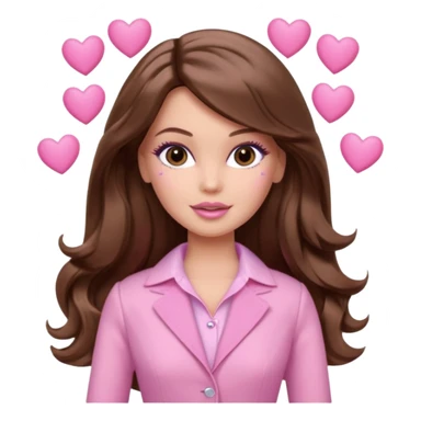 Barbie girl and  makeup , brown long straight wavy hair and brown eyes is In pale pink clothes There are pink hearts all around sticker