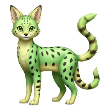 Epic complex detailed emerald-green pastel-lime-green dark-brown beige pastel realistic aesthetic-scenic-Fakémon-Sprigatito-Floragato-Meowscarada-Trico-Sergal-Serval-Vernid-creature (full body) sticker