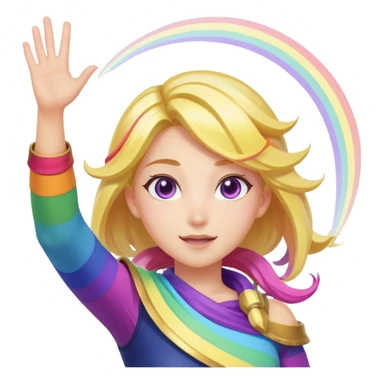 Lux from League of Legends, arms raised, rainbow magic swirling sticker