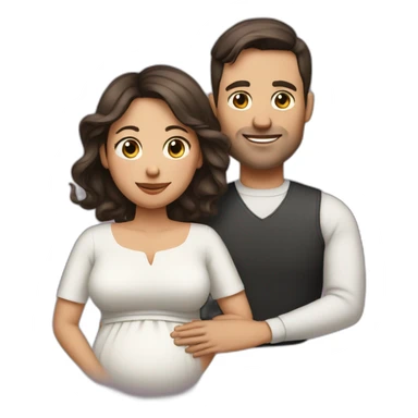 Husband clean-shaven and pregnant wife have dark brown haircut sticker