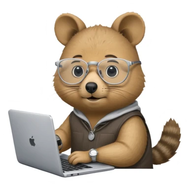 Quokka with silver-rimmed glasses working on a laptop sticker