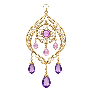 Epic Hanging gold suncatcher, threads with shiny sparkly amethyst and rose-quartz gemstones,  sticker