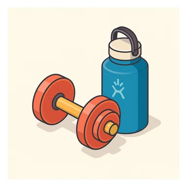 isometric 3d icon, gym weights and hydroflask, extra detail, no text sticker