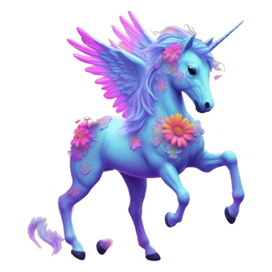 Zombie Pegasus unicorn psychedelic flowers floral groovy art neon rave raving sticker