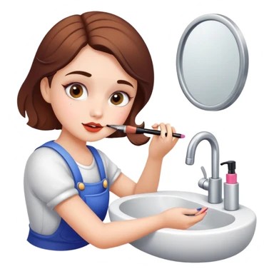 girl at sink with makeup sticker
