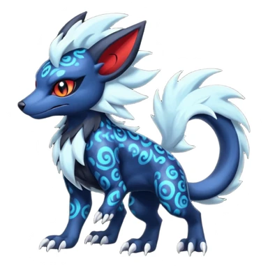 Colorful patterned esoteric shiny glowing scaly scary cool badass edgy Zorua-Absol-Salandit-fusion (full body) sticker